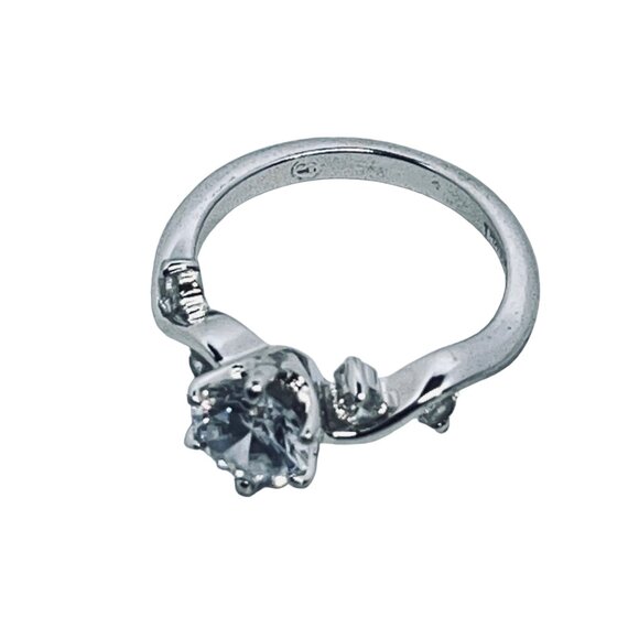 Dainty Silver Tone And Clear Rhinestone Engagement Ring Signed GR Thiland (R373) - Picture 5 of 6